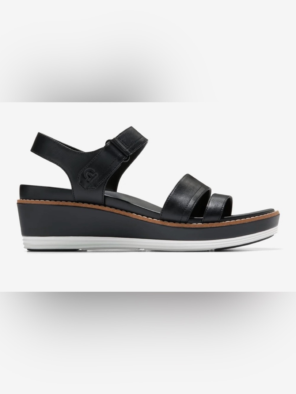Cole Haan Black Platform Leather Sandal with Ankle Strap